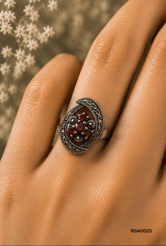 Vintage Garnet & Marcasite Tear Drop Ring