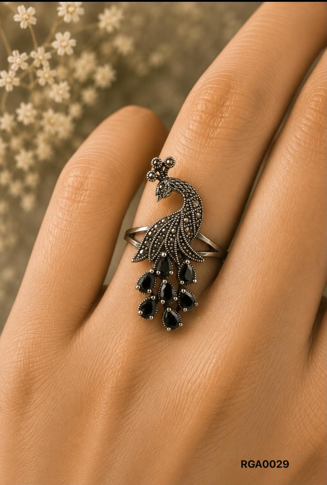 Majestic Onyx Peacock Ring
