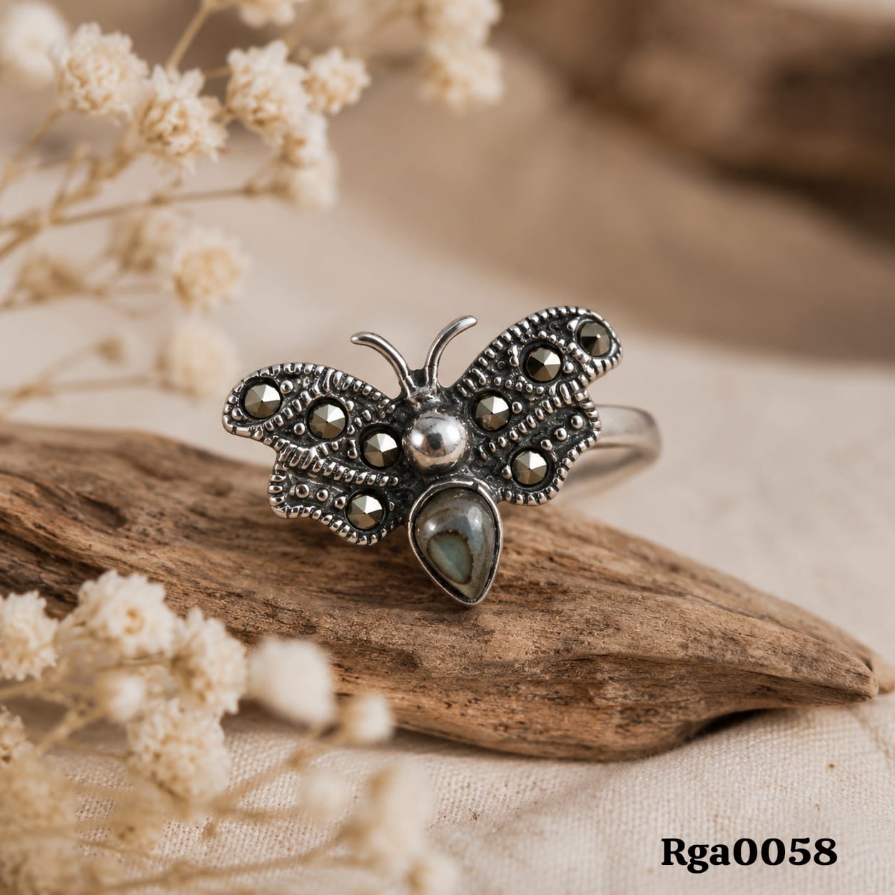 Marcasite Shell Butterfly Ring