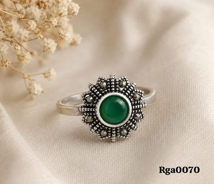 Sunburst Halo Green Stone Ring