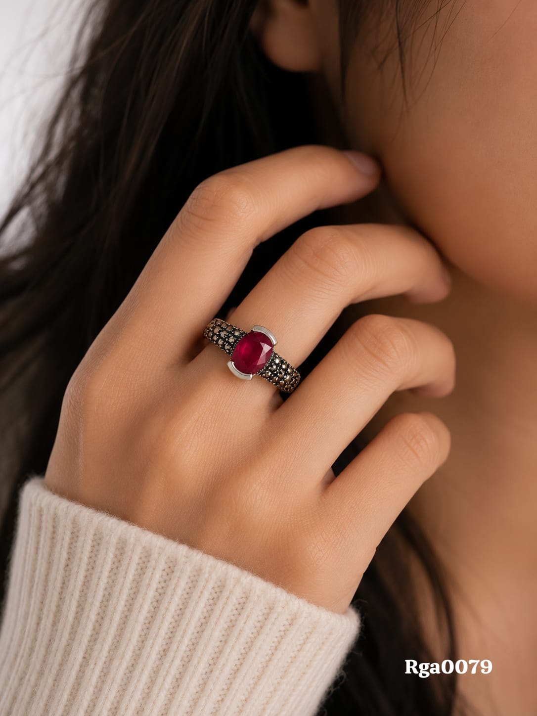 Sterling Silver Marcasite Red Stone