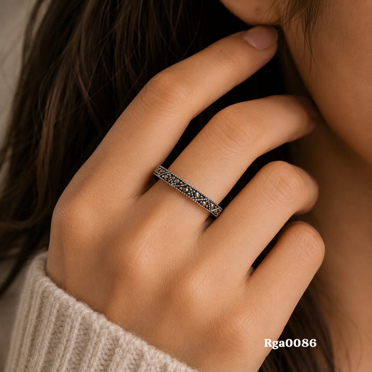 Slim Geometric Marcasite Band