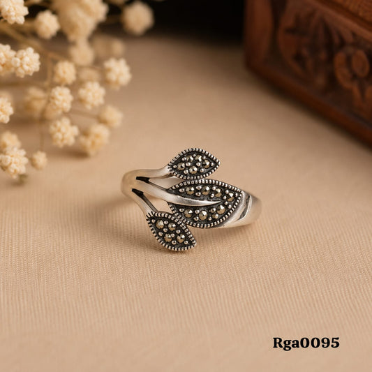 Sterling Silver Leaf-Inspired Marcasite Ring