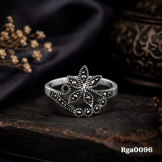 Floral Motif Marcasite Ring