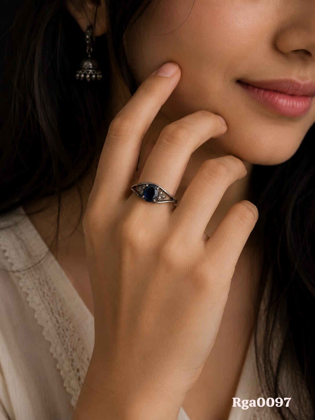 Sterling Silver Marcasite  Blue Stone Ring