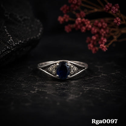 Sterling Silver Marcasite  Blue Stone Ring