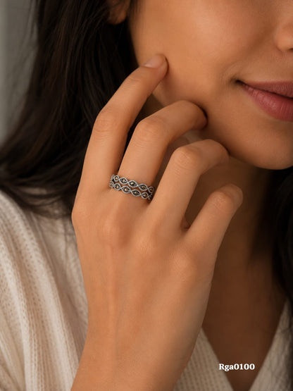 Woven Lattice Marcasite Ring