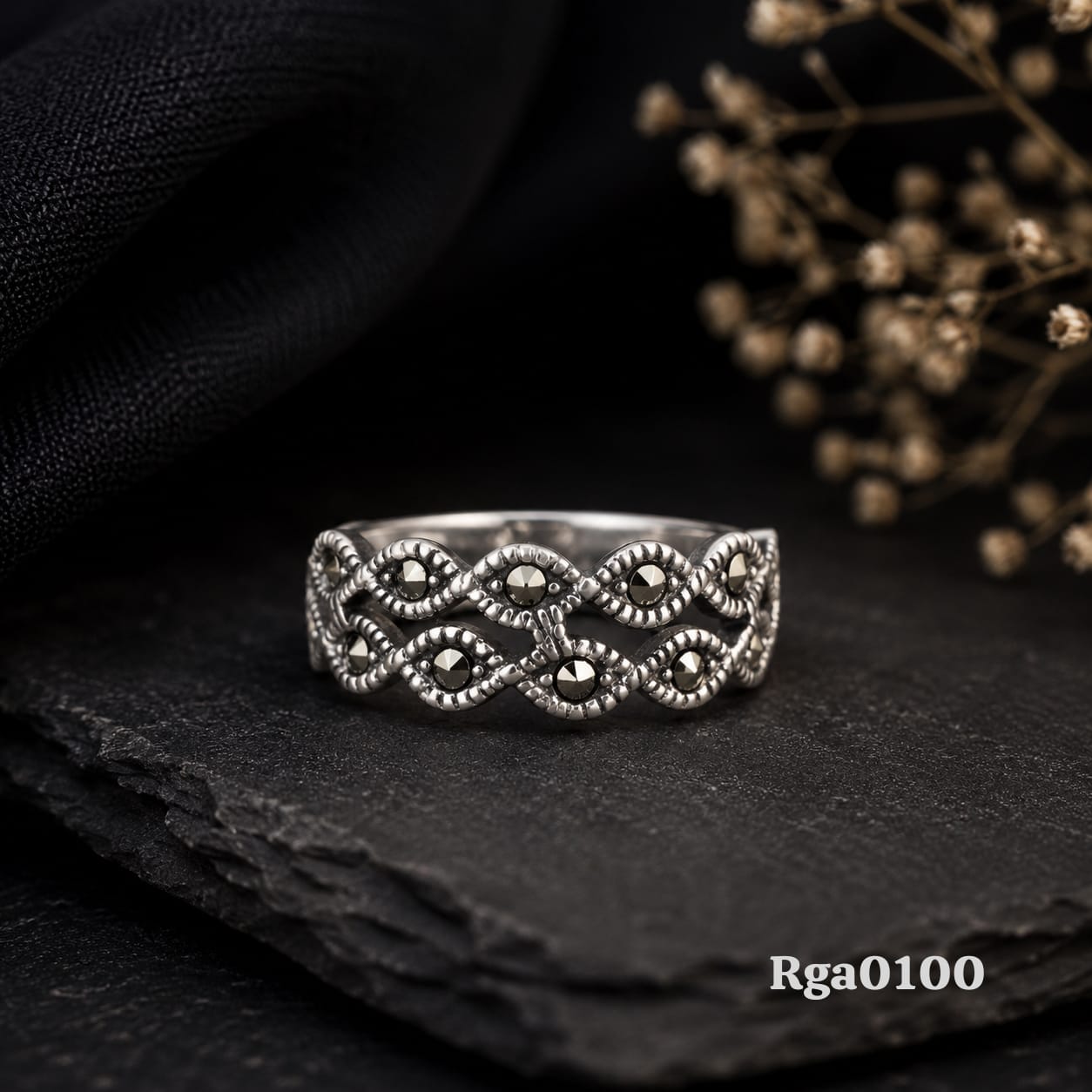 Woven Lattice Marcasite Ring