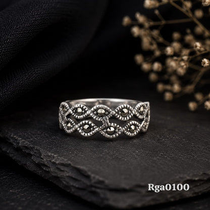 Woven Lattice Marcasite Ring