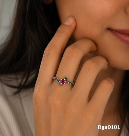 Crossover Red Stone Marcasite Ring