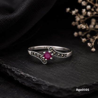Crossover Red Stone Marcasite Ring