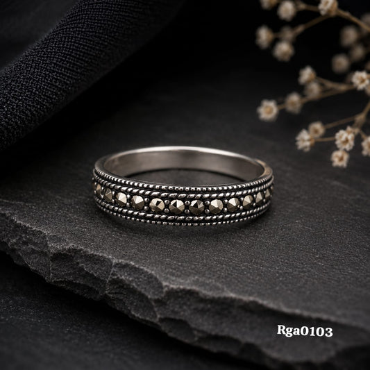 Beaded Edge Marcasite Row Band