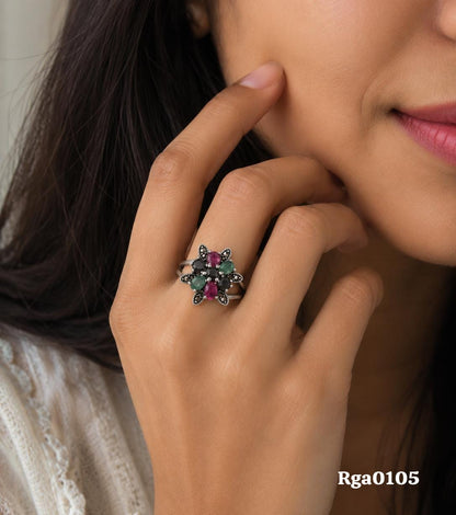 Floral Cluster Multi-Stone Marcasite Ring