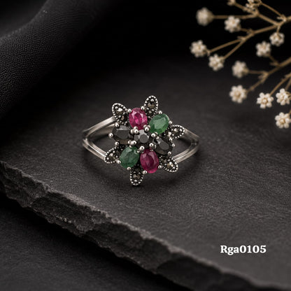 Floral Cluster Multi-Stone Marcasite Ring