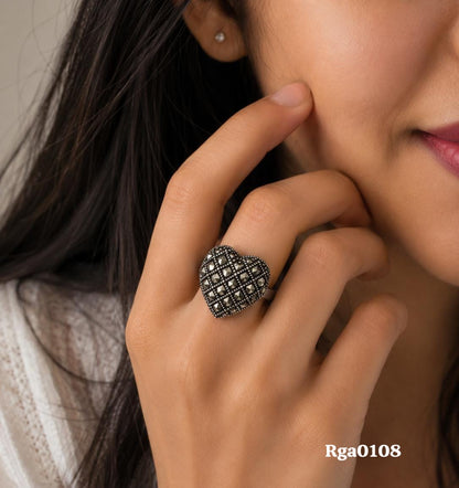 Sterling Silver Heart-Shaped Marcasite Ring