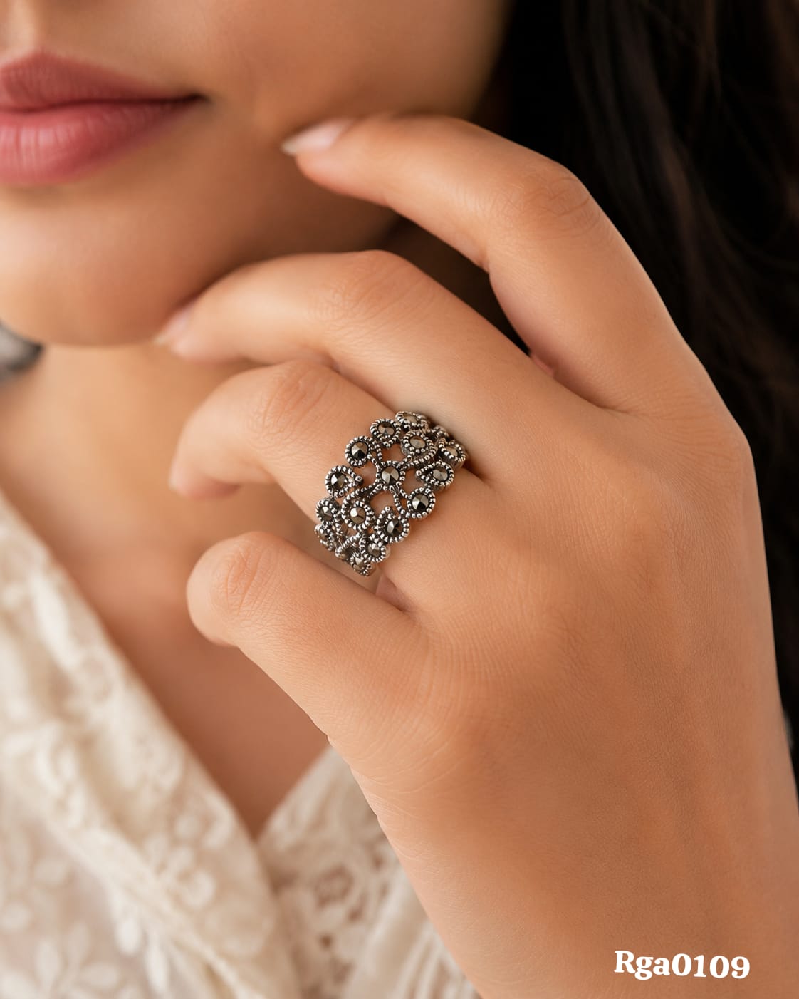 Sterling Silver Marcasite Filigree Ring