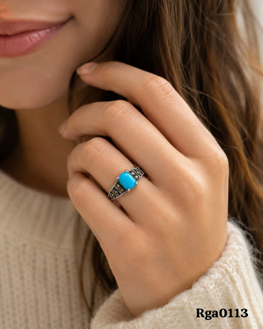 Sterling Silver Marcasite Turquoise-Colored Stone Ring