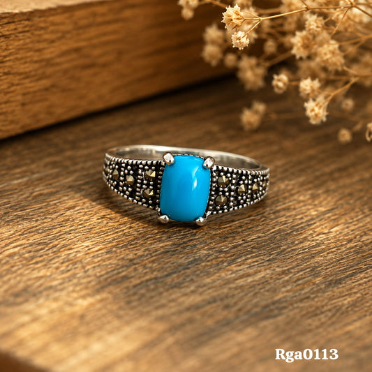 Sterling Silver Marcasite Turquoise-Colored Stone Ring