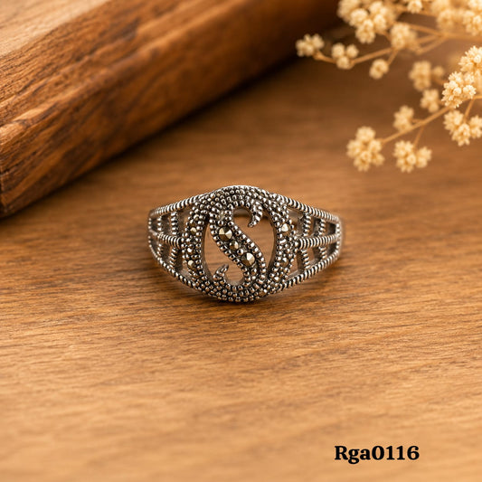 Sterling Silver Marcasite Initial Ring