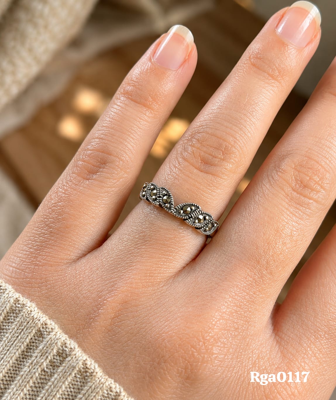 Sterling Silver Marcasite Leaf-Patterned Band
