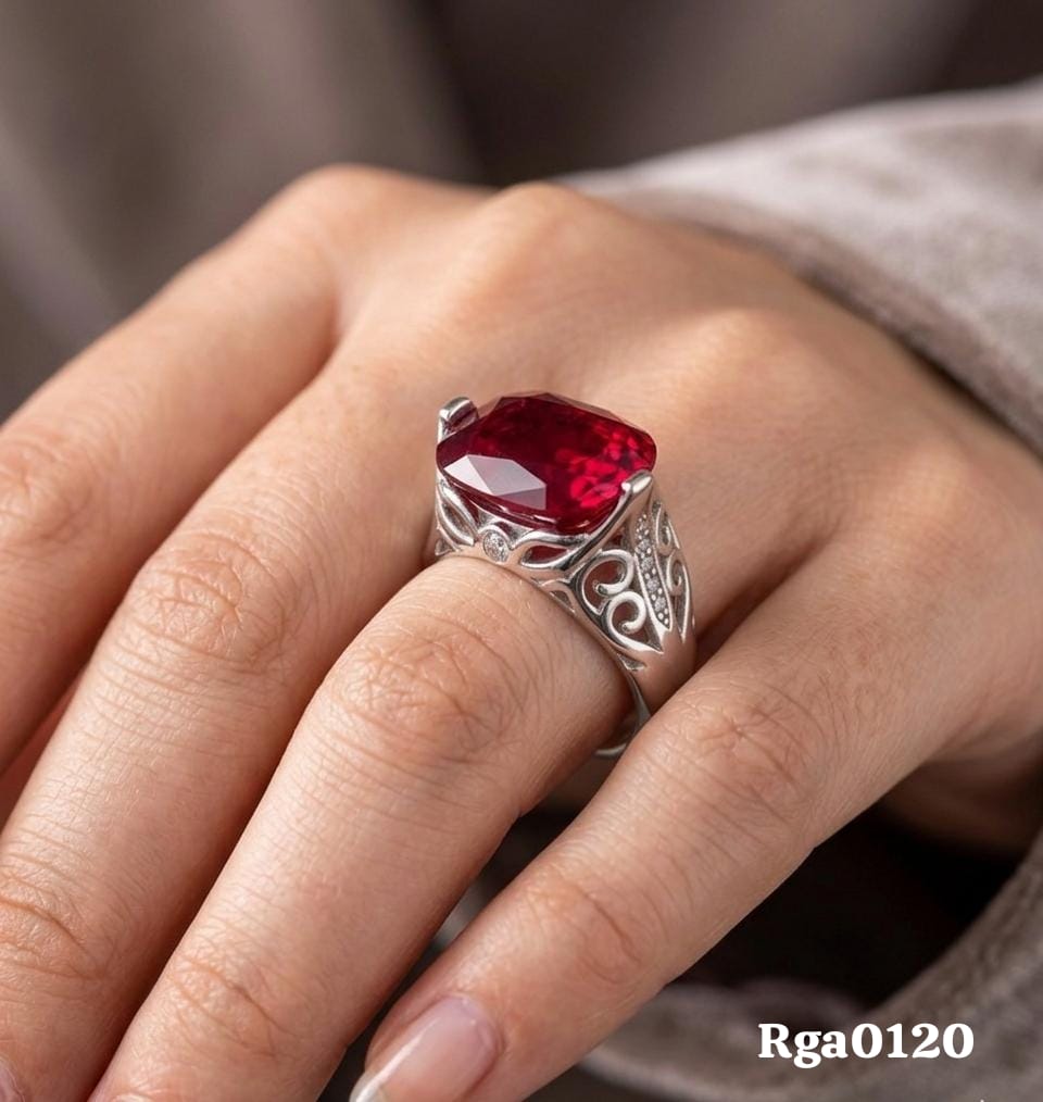 Elegant Sterling Silver Red Stone Ring
