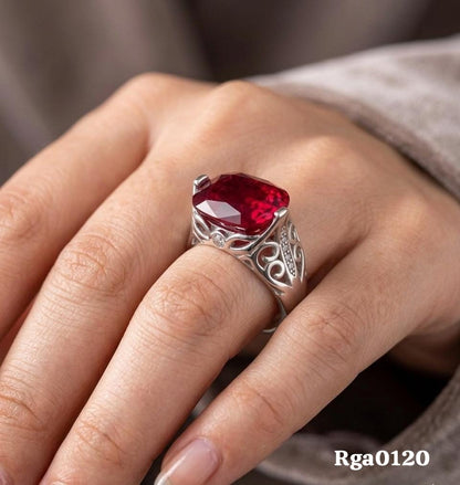 Elegant Sterling Silver Red Stone Ring