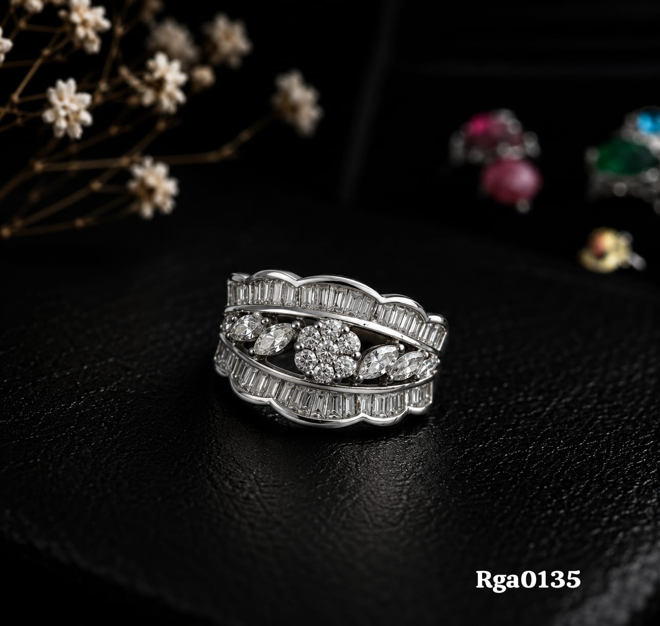 Decorative Mixed-Cut Stone Ring