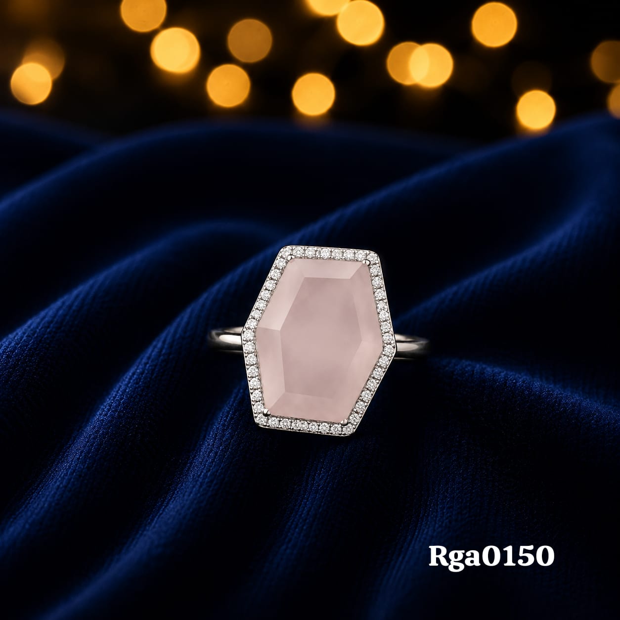 Hexagonal Rose Quartz Ring