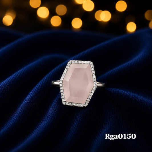Hexagonal Rose Quartz Ring