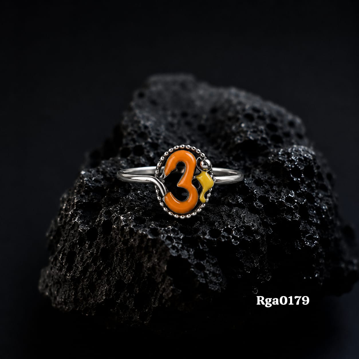 Peach Enamel Om Motif Ring