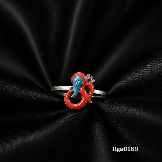 Red Blue Enamel Motif Ring