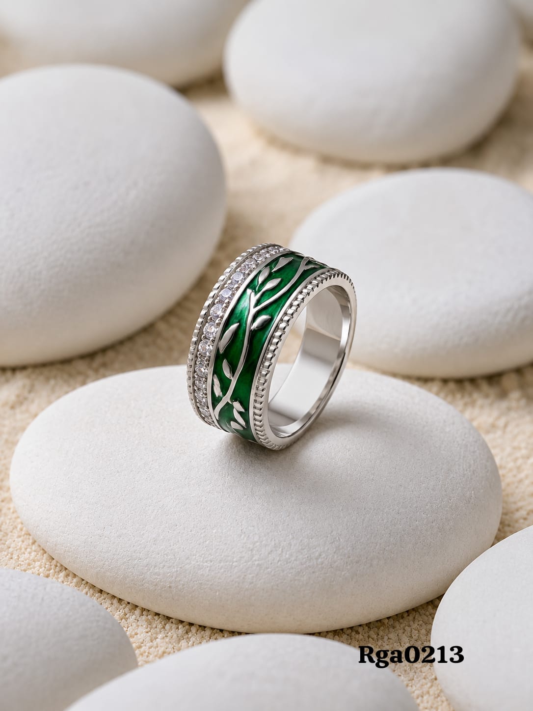 Enamel and Stone Band Ring
