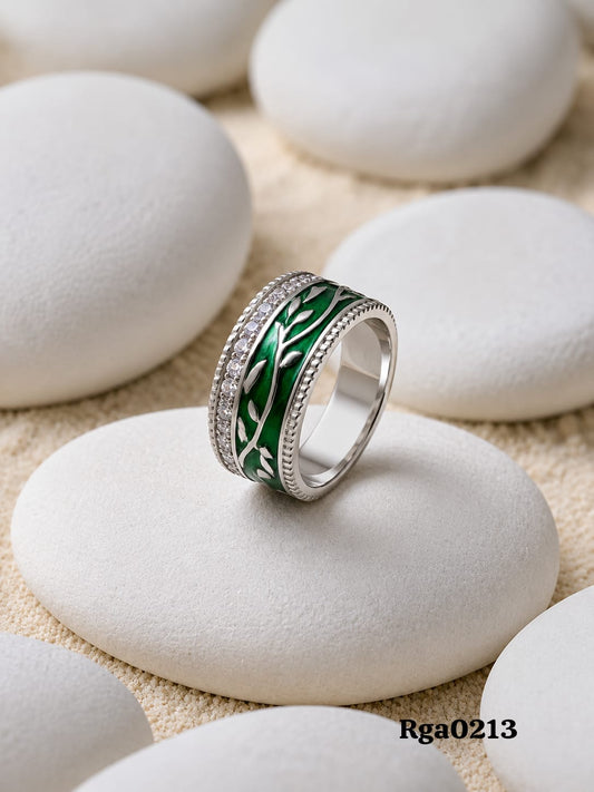 Enamel and Stone Band Ring