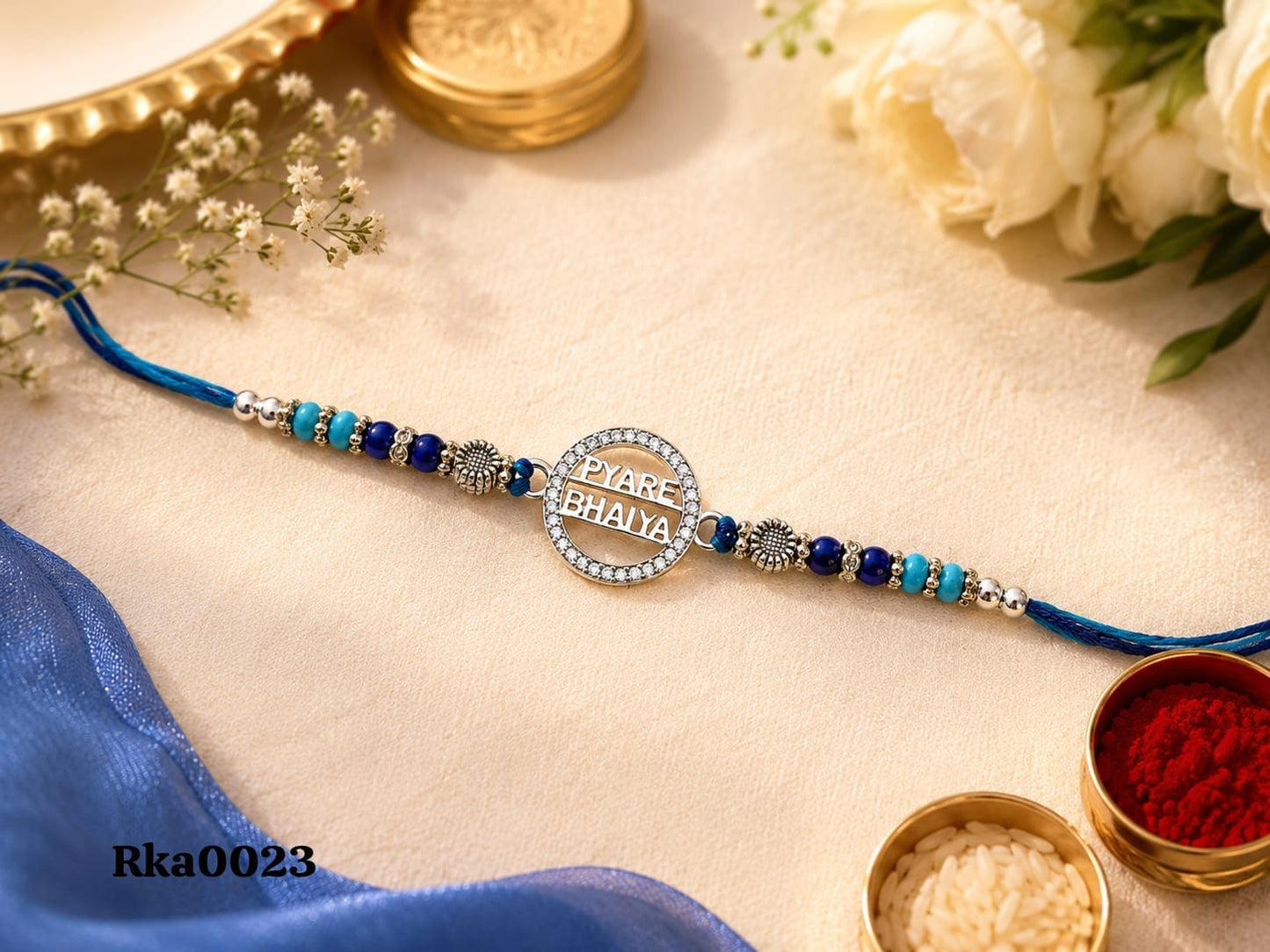 "Pyare Bhaiya" Stone-Studded Silver Rakhi