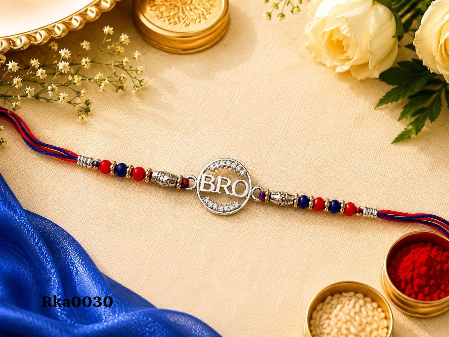 "BRO" Stone-Studded Silver Rakhi