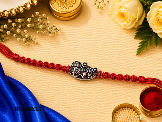 Antique Finish Ganesha Silver Rakhi