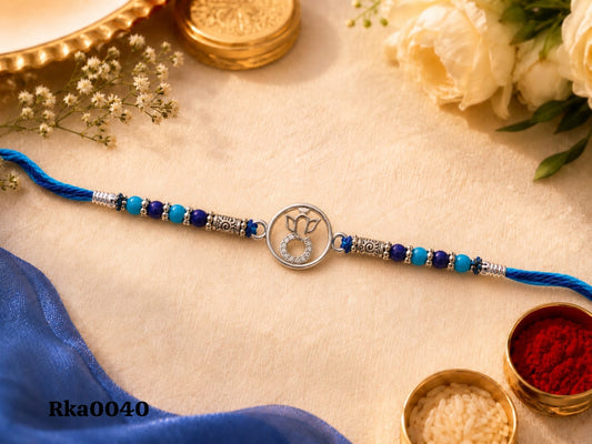 Ganesha Circle Stone-Studded Silver Rakhi