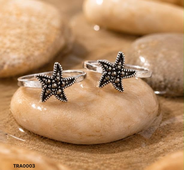 92.5 Sterling Silver Marcasite Toe Rings - Metallic Finish