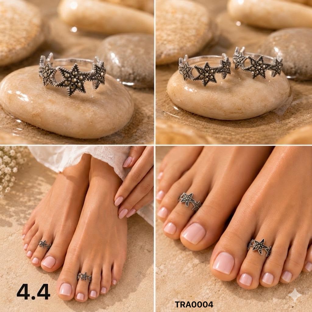 92.5 Sterling Silver Multi-Star Marcasite Toe Rings