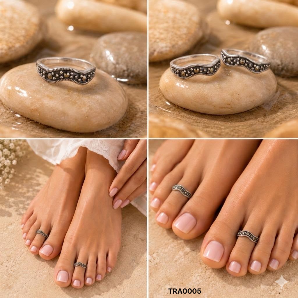 92.5 Sterling Silver Marcasite Toe Rings - Antique-Style Finish