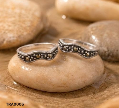 92.5 Sterling Silver Marcasite Toe Rings - Antique-Style Finish
