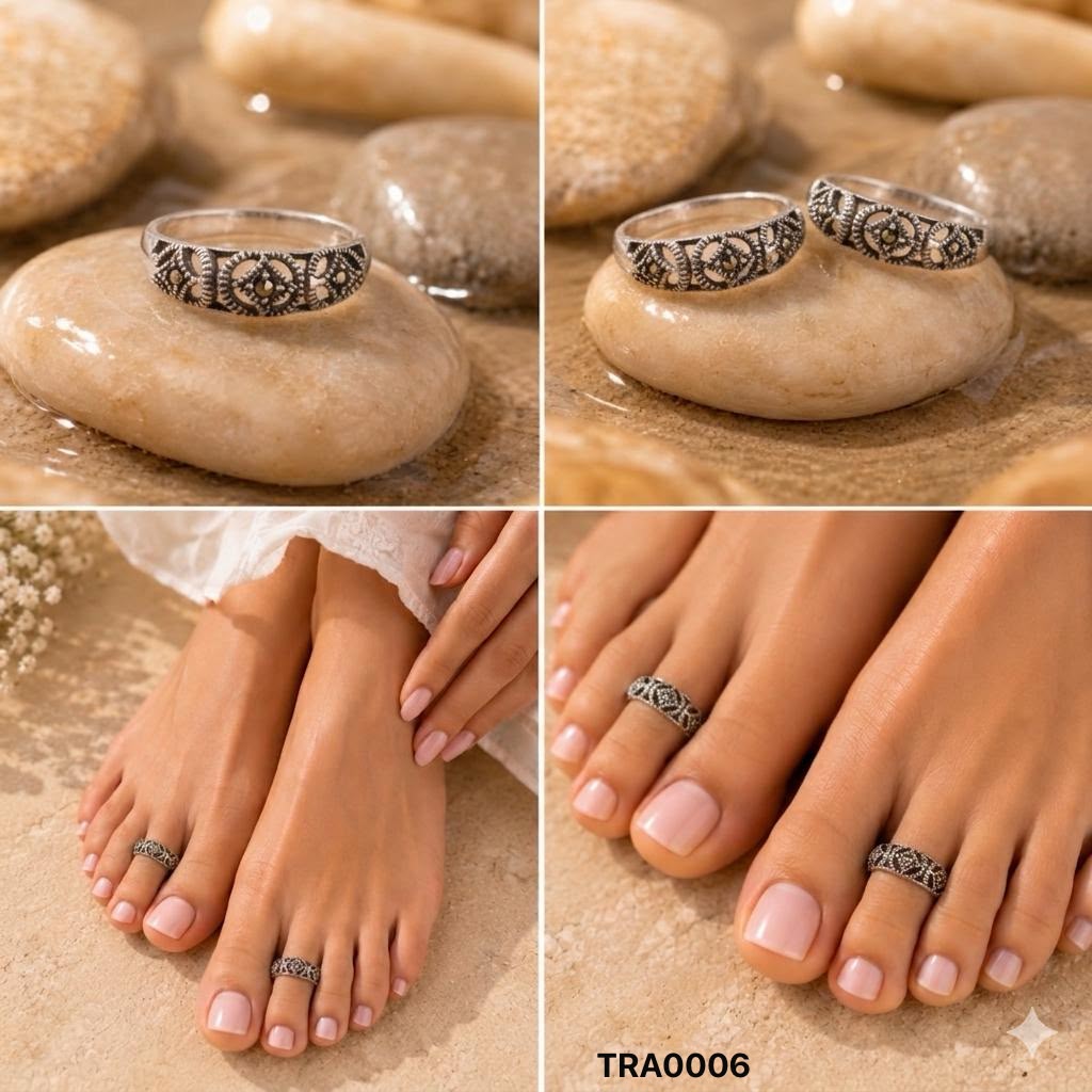92.5 Sterling Silver Marcasite Filigree Toe Rings