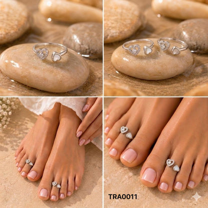 92.5 Sterling Silver Heart Duo MOP Toe Rings