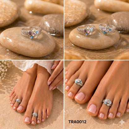 92.5 Sterling Silver Floral MOP Toe Rings