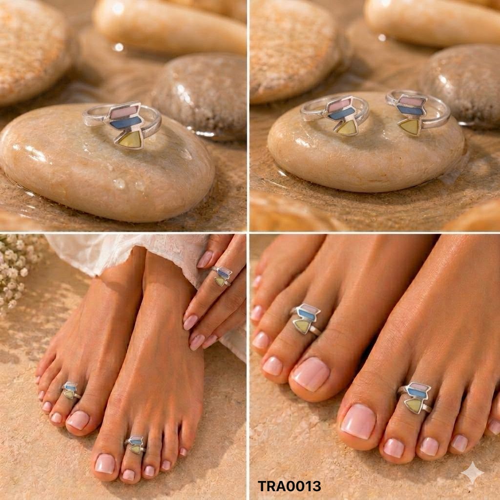 92.5 Sterling Silver Geometric MOP Toe Rings