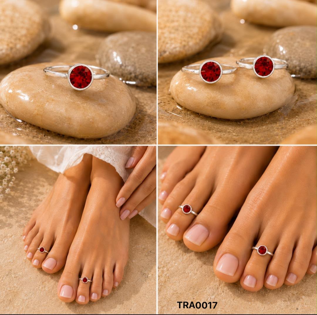 92.5 Sterling Silver Red Stone Toe Rings