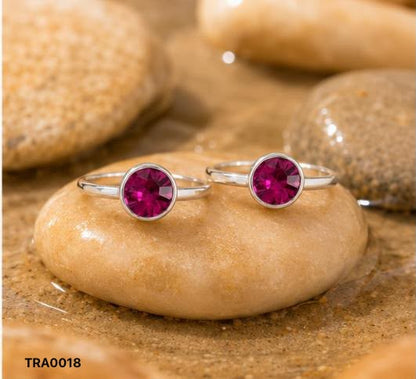 92.5 Sterling Silver Pink Stone Toe Rings