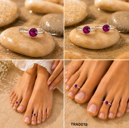 92.5 Sterling Silver Pink Stone Toe Rings