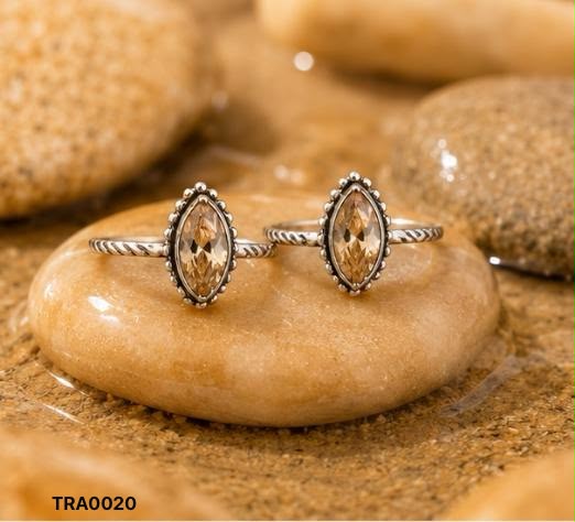 92.5 Sterling Silver Marquise Toe Rings - Champagne Stone