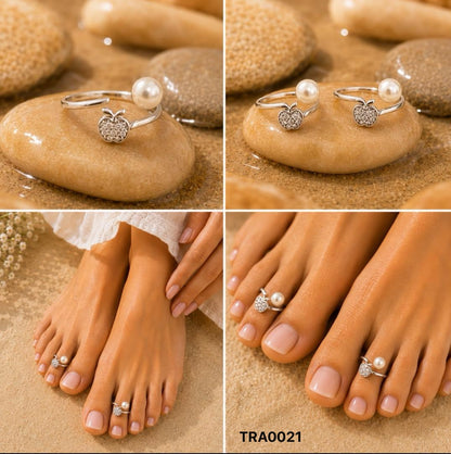 92.5 Sterling Silver Apple & Pearl Toe Rings